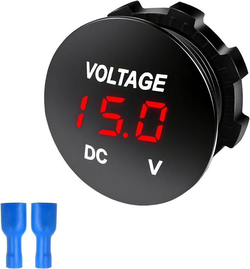NYTKL DC 12V 24V Voltmeter Gauge, Car Digital Voltmeter Gauge Round Panel Battery Monitor Indicator, Waterproof Mini LED Display Voltage Meter Replacement for Boat Truck Motorcycle (Red) - Image 1
